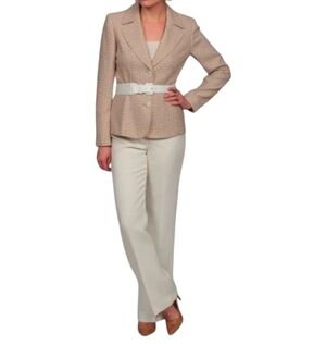 New Tahari Womens Beige Three Button Belted PantSuit Size 10 Fully Lined Adelina